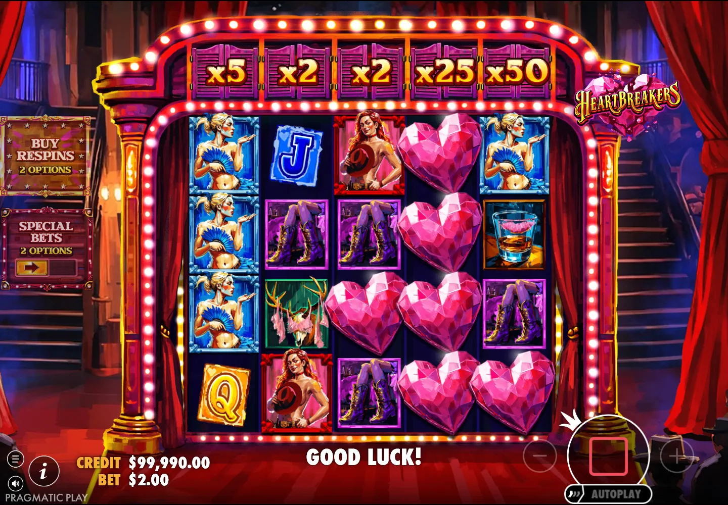 Heartbreakers reels with large pink Heart Scatter symbols